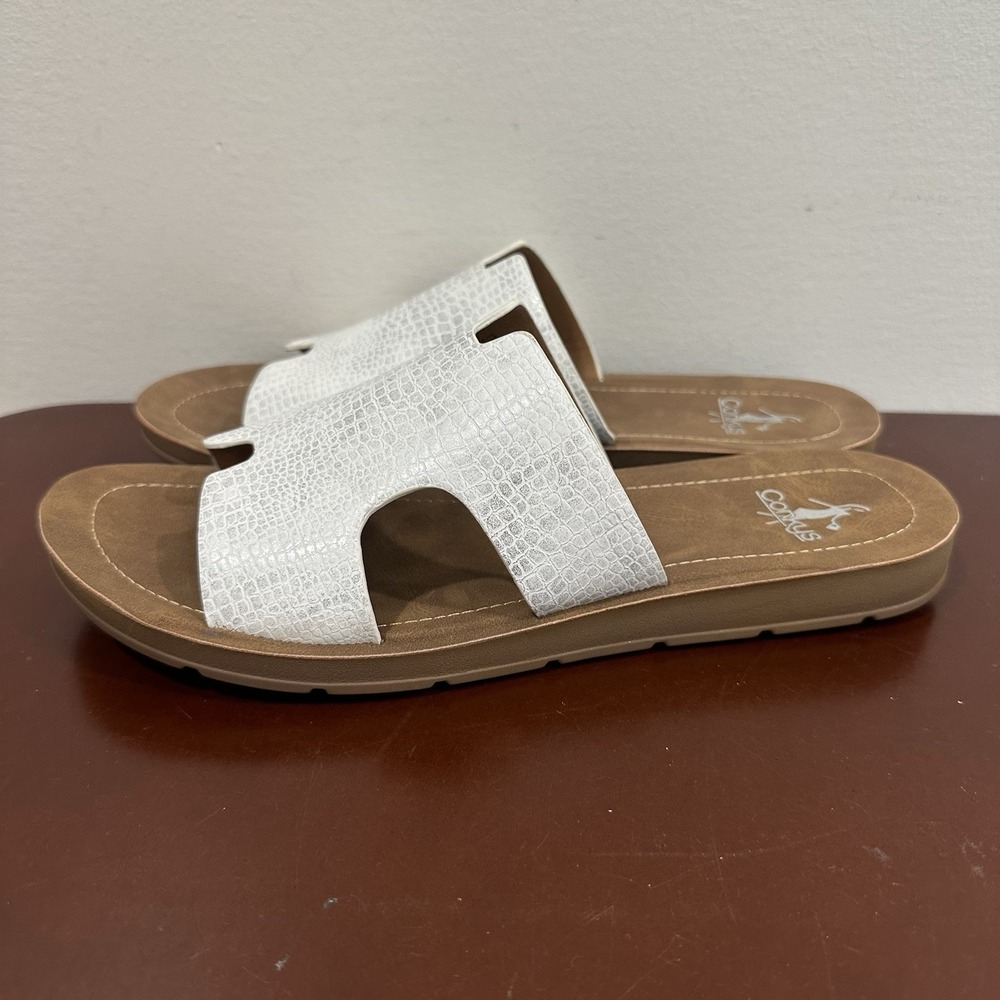 Corkys Women's Sandal Bogalusa 10 White Croco Faux Leather Slides Textured